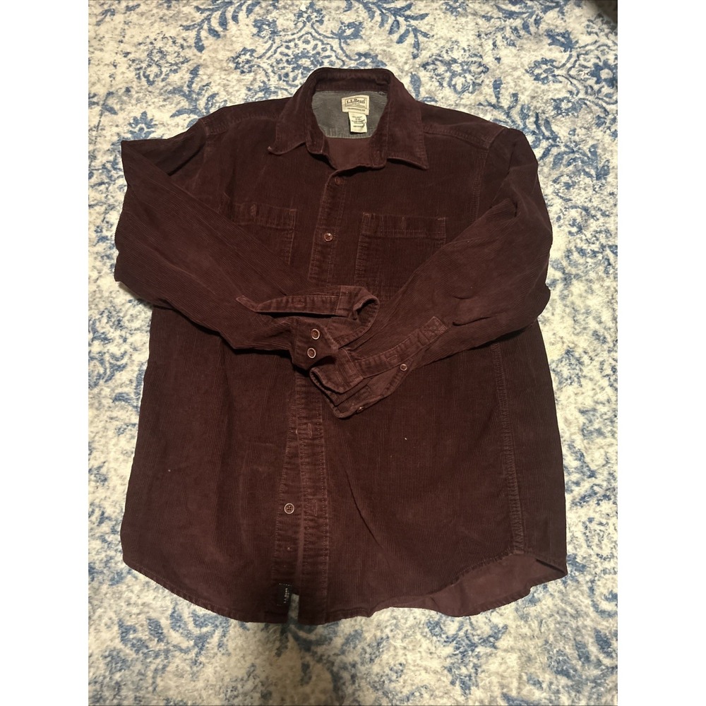 L.L. Bean Shirt Mens M Maroon Corduroy Long Sleeve Button Front Casual Overshirt